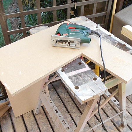 1. Use a jigsaw to cut out the platform as shown above.