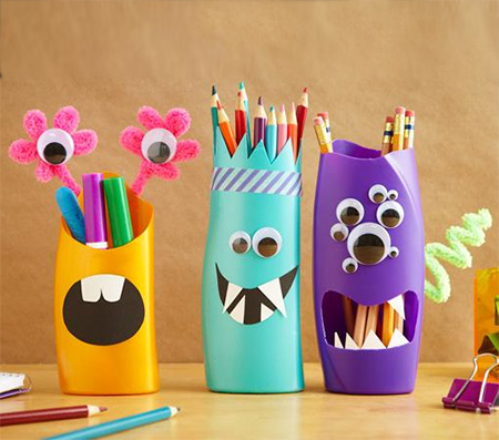 Recycle plastic shampoo bottles into pencil holders