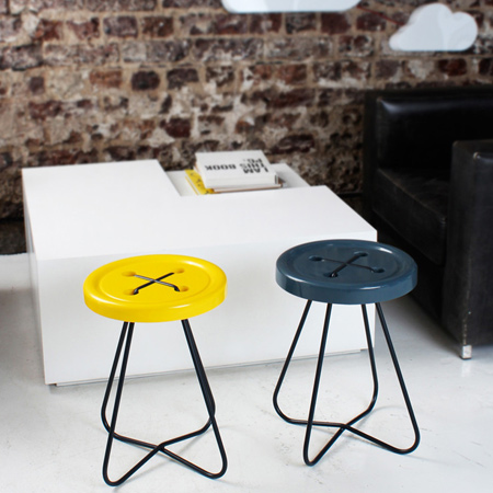 button stool available in various colours and woods.