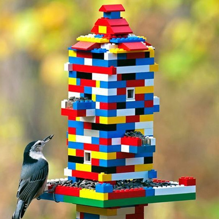 Brighten up a winter garden and feed the local birdlife with a colourful lego bird feeder.