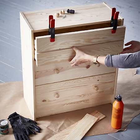 Plain pine chest of drawers becomes a feature piece