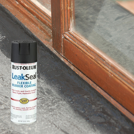 For this I used Rust-Oleum Leak Seal, which is a sprayable rubber coating that is ideal for areas such as this where you need a flexible sealer. You need a flexible sealer because the wood frame expands and contracts, so there is always some movement.