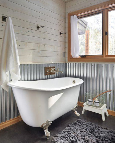 In a bathroom, corrugated panels offer a variety of finishing options to give this room a stand out feature.