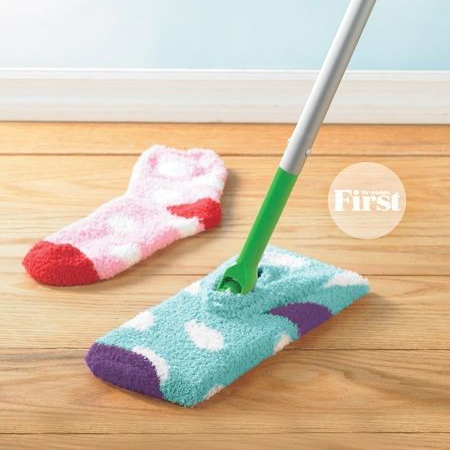 wrap an old sock around a dry mop to make cleaning floors easy