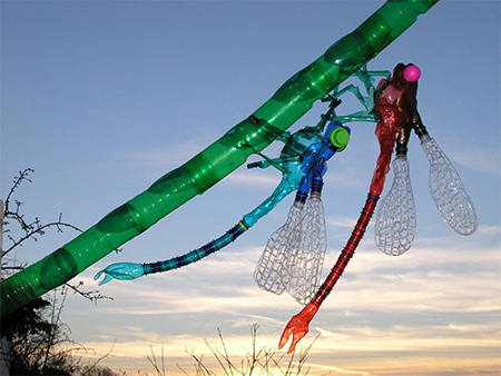 colourful dragonflies from recycled pet plastic bottles