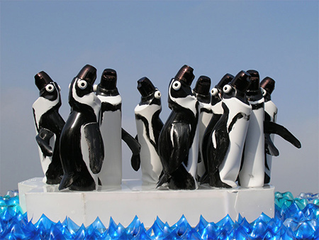 poignant penguins made from recycled pet plastic bottles