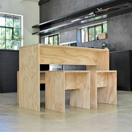 plywood dining table and benches