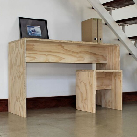 plywood desk and stool