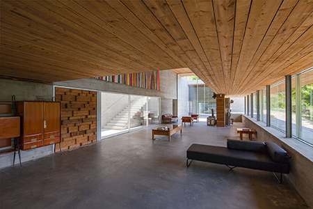 Modern architecture using concrete and wood 