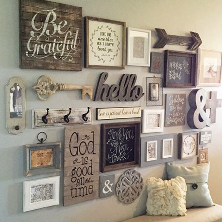 Decorate a feature wall with wood accents that you hand craft and finish to complement your room decor.