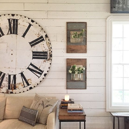 Tongue & groove planks are fairly inexpensive - cheaper than PAR pine in fact - and are a great way to make your own wall decor. Add something new with oversized clock.