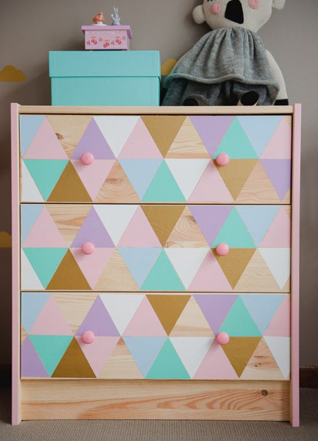 Have fun with paint and designs to dress up a plain, pine chest of drawers to fit in with a particular room design or theme. Rust-Oleum offer a wide range of colourful paints, satin, gloss and metallics, that can be used in so many ways.