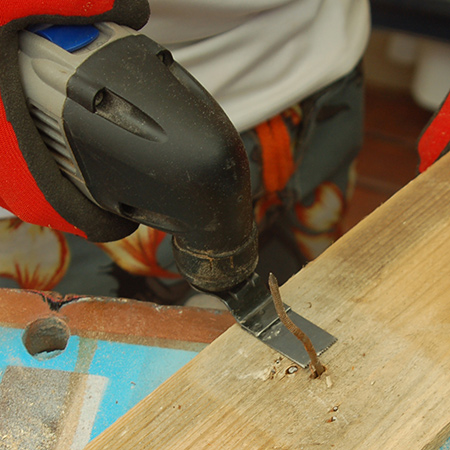 The Dremel MultiMax easily saws through steel nails and wire staples. 