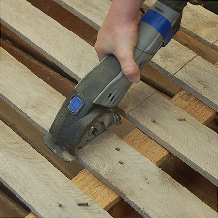 When breaking down pallets you should wear gloves and safety glasses. The gloves will protect your hands from splinters from the dry, brittle wood. With safety glasses on you don't have to worry about flying bits of wood, or steel if you are cutting through nails.