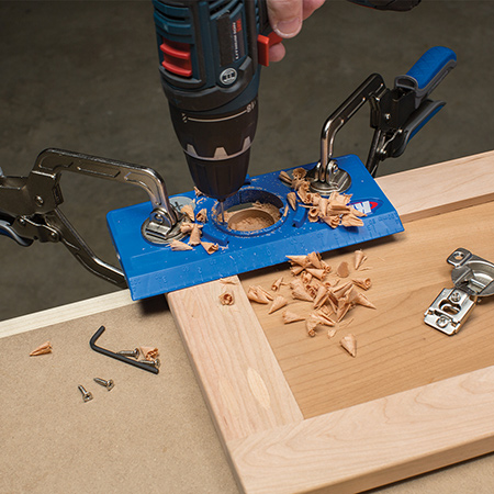 The Kreg Concealed Hinge Jig and 35mm Hinge Bit makes it easy to install concealed and Euro cabinet door hinges for doors. The Concealed Hinge Jig and Bit provides accurate, consistent drilling using a drill / driver.