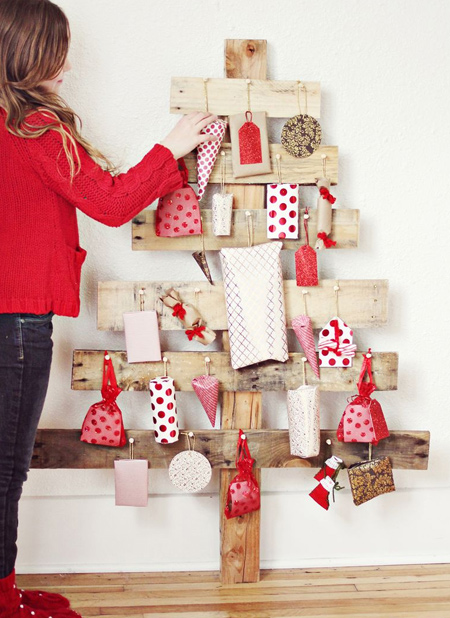 colourful wooden pallet christmas trees to DIY or make using reclaimed wood