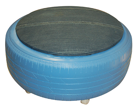 Tyre ottoman with jeans fabric seat