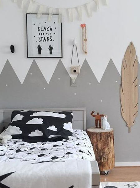 shades of grey zigzag design on child's bedroom wall