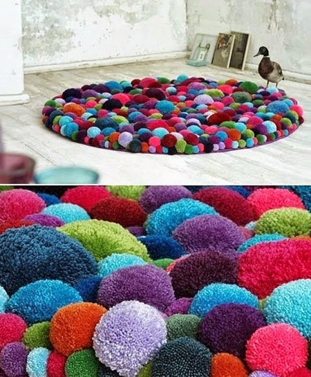 colourful pom pom floor rug