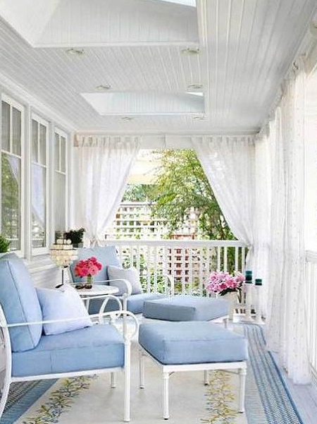 Dress up a patio, deck or porch with elegant sheer drapes that add shade without blocking out too much natural light and still allow cooling breezes to flow through the space