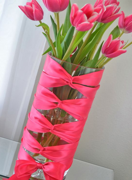 mothers day gift idea - ribbon wrapped glass vase