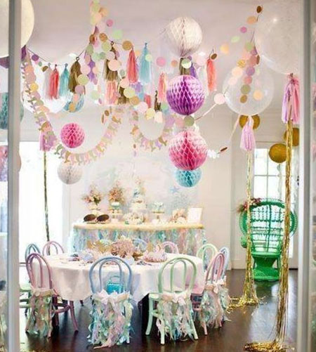 HOME-DZINE | Party Decor - Combine your homemade tassel garlands with paper honeycomb decorations and balloons.