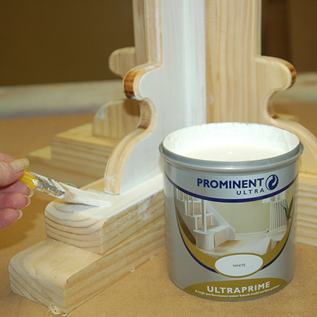 For the perfect finish I applied Prominent Paint UltraPrime Primer to the wood using a paintbrush. This quality primer blocks and seals the wood in preparation for painting.