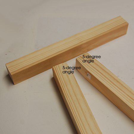 1. Cut a 5-degree angle at the top and bottom of all legs. Also cut 5-degree off the inside top of all the legs - where the top section will be attached.