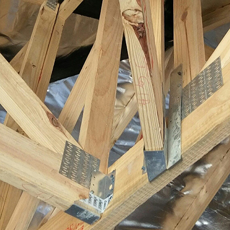 Nailing details are often applied incorrectly at the perpendicular connections of jack trusses to girders at open hips or 90-degree infill hips