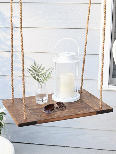Just as handy outdoors... Make hanging tables for a patio or deck.