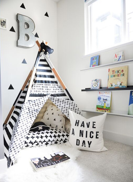 Encourage your child to read and to love books by creating a wonderful reading corner where they will love spending time. There are so many ways to dress up a reading corner - try making this teepee in patterned or colourful fabrics for a hideaway place to snuggle with a book.