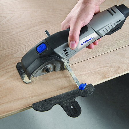 It's small and lightweight, but the motor is powerful enough to cut through sheets or board, plywood or pine with ease. There's no complicated process for setting it up; simply clamp down a straight edge and cut.