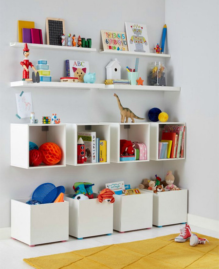 Make your own storage cubbies for essential storage in a child's bedroom or playroom.