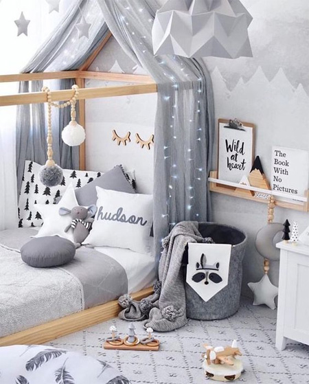 Grey is the new pastel for children's bedrooms. When you want to decorate a gender neutral nursery, or a child's bedroom with a more modern look, grey is definitely the colour to choose!