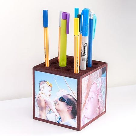 HOME-DZINE | Make a photo memories block and pencil holder with a block of wood. Drill holes in the top of the block, add photos and seal with ModPodge or clear acrylic sealer. Or use smaller blocks to make memory blocks.
