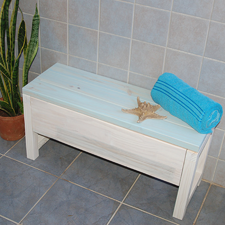 Buy Online: The bathroom storage bench can be finished in a variety of options. Choose from Rust-Oleum Chalked or Rust-Oleum Ultimate Wood Stain.