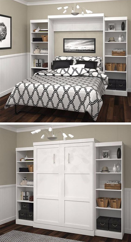 What is a Murphy Bed? The Murphy bed is the perfect solution to a small living area, or for converting a another room into a temporary guest room. These beds fold vertically into the wall or closet, and can easily become part of the decor when you build shelving units or storage around them.