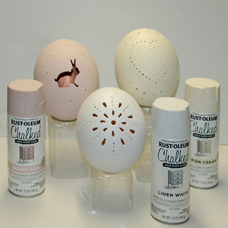 Lace eggs are wonderful to craft if you own a Dremel Rotary MultiTool. I was given some Ostrich eggs and decided to use these to make a larger version of my lace eggs painted with Rust-Oleum Chalked spray paint