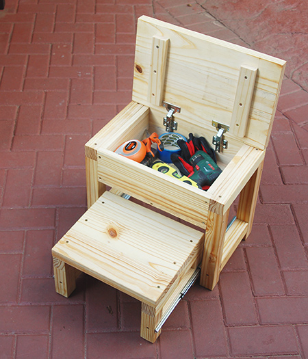 This step stool we designed is also a toolbox. More than that, it's sturdy enough to support a big guy or gal.