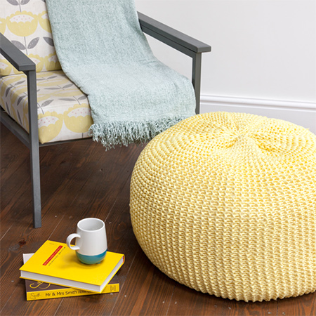 Made with chunky knit or t-shirt yarn, our knitted pouffe uses a simple garter stitch and can be made in a weekend.