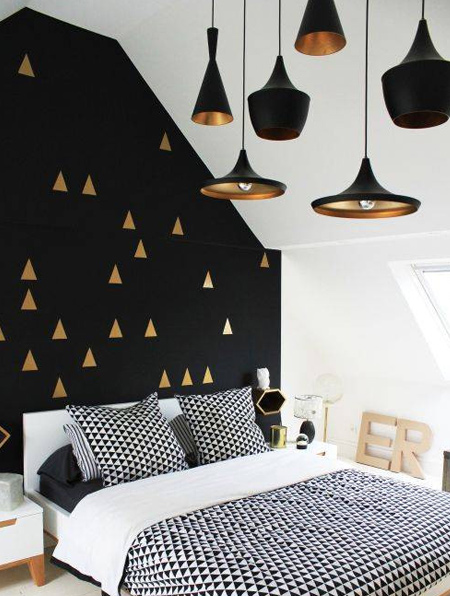 Before you apply black, stand back and assess the space. Only apply large areas of black in a room with lots of natural light or opt for smaller splashes of black purely for accent. 