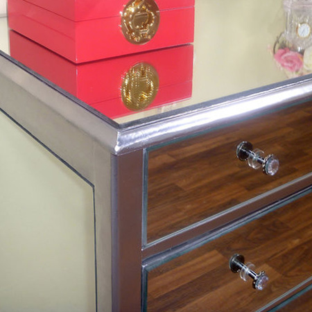 Now you can attach your sparkly handles and/or knobs. Gelmar have a wonderful range of diamond knobs that really add shine to mirrored furniture