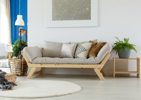 HOME-DZINE | DIY Projects - This futon sleeper couch is made using pine PAR that you can buy at any Builders store. During the day the futon serves as comfortable seating, and at night it easily transforms into a sleeper.