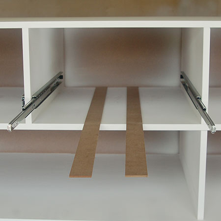 HOME-DZINE | Fit Drawer Runners - Secure the drawer runners to the sides of the frame. Measure and mark accurately on both sides to ensure the frames are eually mounted. Attach the drawers to the frame with 16mm screws along the length (front - middle - end).