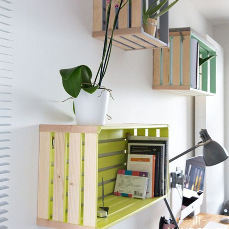 For even more storage, re-purpose timber crates, or make your own wine crates. Paint the inside of the crates in colours that complement our living space and then mount on the wall. Or use crates to make a simple room divider.