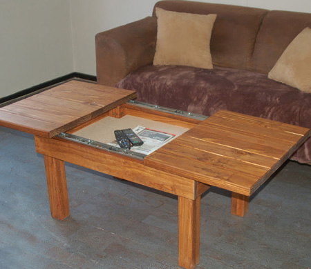 HOME-DZINE | DIY Projects - This pine coffee table has a sliding top that opens to reveal a handy storage compartment. The coffee table might look difficult to make, but is actually quite an easy project.
