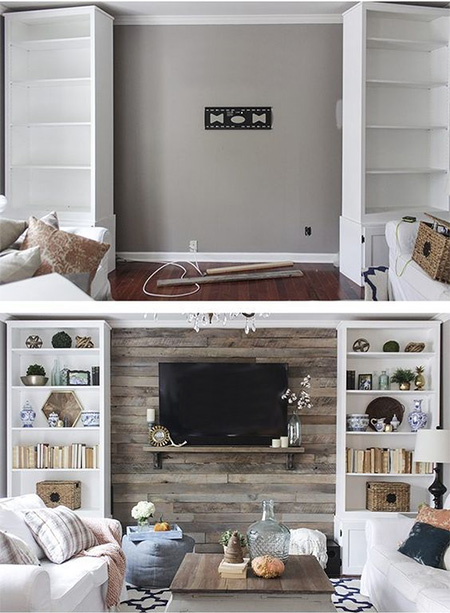 HOME-DZINE | Feature Wall Ideas - To make it easy to add, or remove when necessary, secure reclaimed wood planks to battens mounted onto the wall. If glued directly onto the wall, the planks will be extremely difficult to remove and may leave behind a lot of mess to fix up.