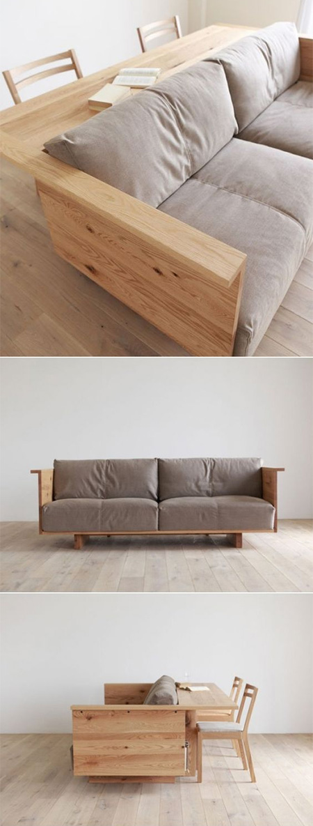 HOME-DZINE | DIY Sofa - Imagine a sofa that doubles as a dining table or work area. If you make your own you can custom design a sofa to fit into any space. The sofa-table is the perfect seating design for small spaces. The luxuriously padded seat cushions and back rests provide a comfortable place to sit. Make using pine, meranti or hardwood to suit your budget.