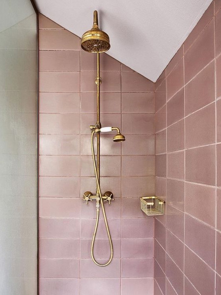 pink tiles in bathroom