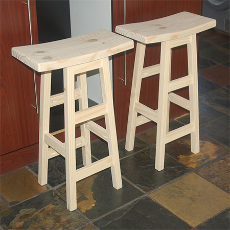 These bar stools - with their curved top - are easy to make and you will find all the timber you need at your local Builders Warehouse or timber merchant.